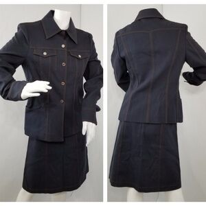 Les Copains Suit Womens Size 4/6 Blue Blazer Skirt Denim Design